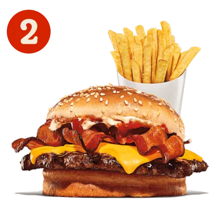 Gazetka promocyjna Burger King. Tytuł: Średnie Frytki + Bacon King Junior. Oferta obowiązuje: 2023-03-06 - 2024-12-31